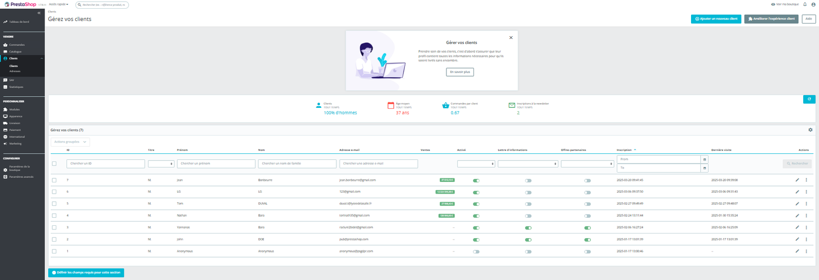 Statistiques et base de données clients